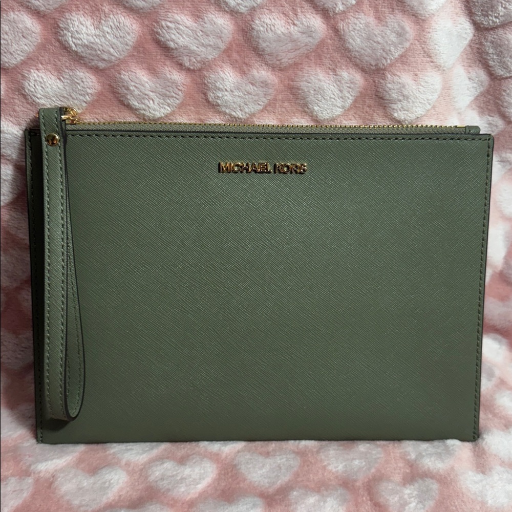Michael Kors Olive Green Slim Wristlet